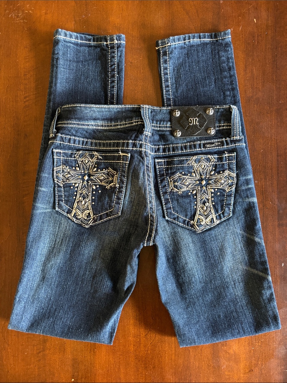 Miss Me JP5045S9 Skinny Jeans Embroidered Studded Cross Back Pockets (L-131)
